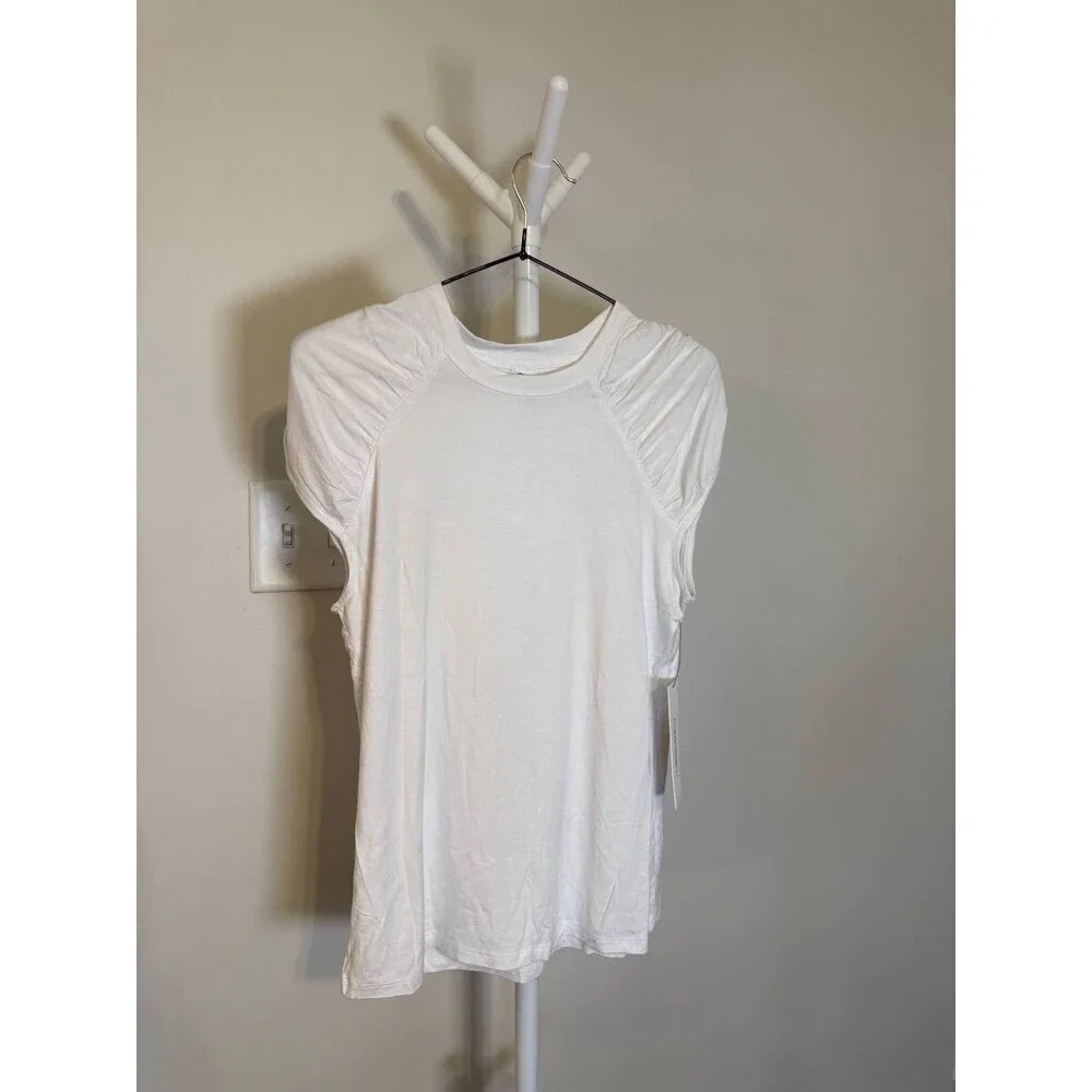 Calvin Klein White Sleeveless Ruched-Shoulder Top – Size S – NWT – $49
